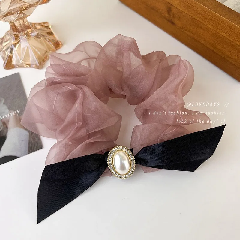 

Gentle Bean Sands Organza Pearl Bow Tie Headwear Tie Hair Large Intestine Circle Back Head Spoon Coil Headrope Headwear