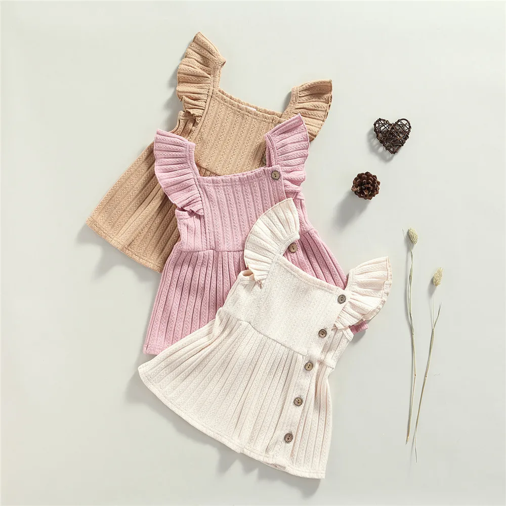 

Baby Girl Solid Color Knit Dress Ruffle Frill Tutu Dresses 3-24M Infant Toddler Kids Summer Casual Sleeveless Sundress 2022