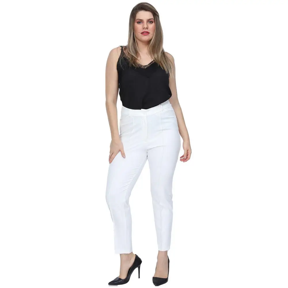 Fierte Women Plus Size Pants Rg1308 Fabric High Waist Tight Trotting Zipper Closure Spring Summer Slim Casual Elegant