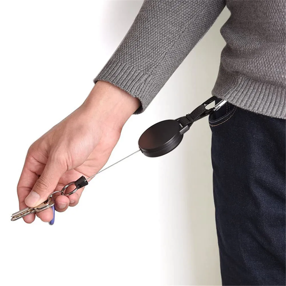 

Retractable Keychain Steel Wire Cord Pull Key Ring Webbing Buckle Portable Anti-lost Key Chain High Elastic Carabiner EDC Tool