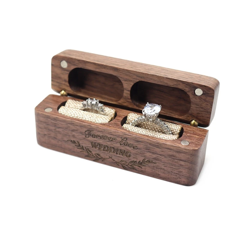 

Black Walnut Wooden Engagement Ring Box Solid Wood Rectangle Shaped Ring Organizer for Proposal Wedding Ceremony Gift