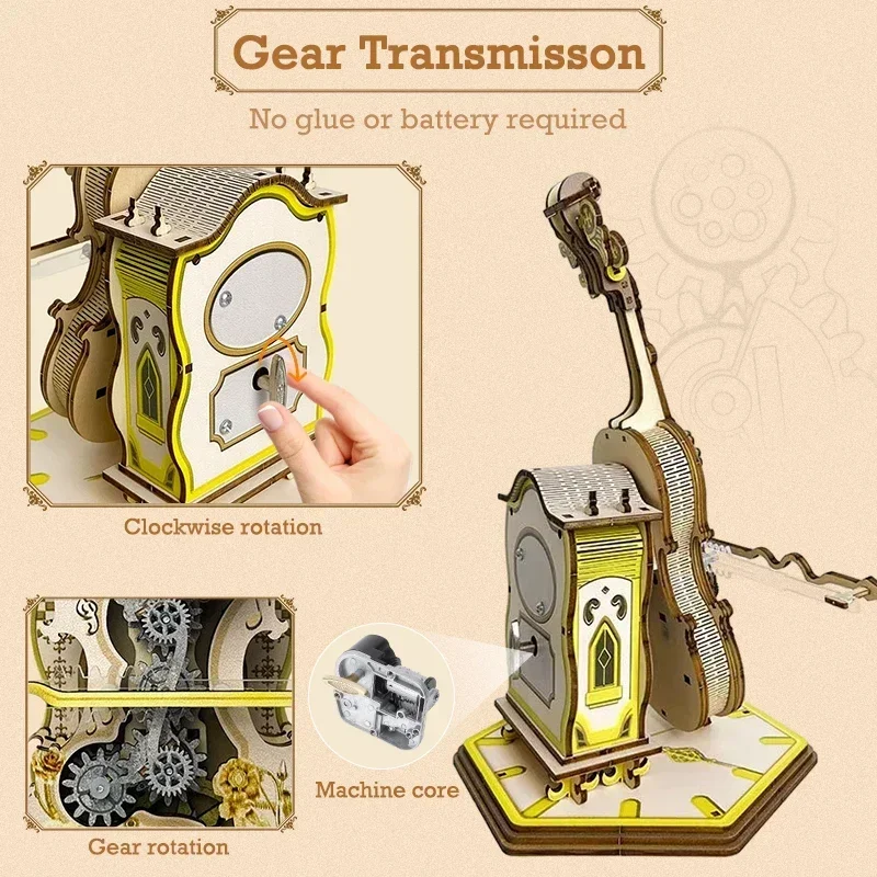 Волшебная Виолончель музыкальная шкатулка 3D деревянная головоломка набор