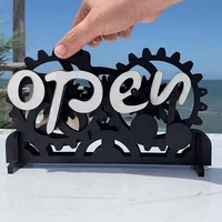 double sided open closed sign wooden gear business closing sign shop store door wall hanging decorative ornaments plaques board