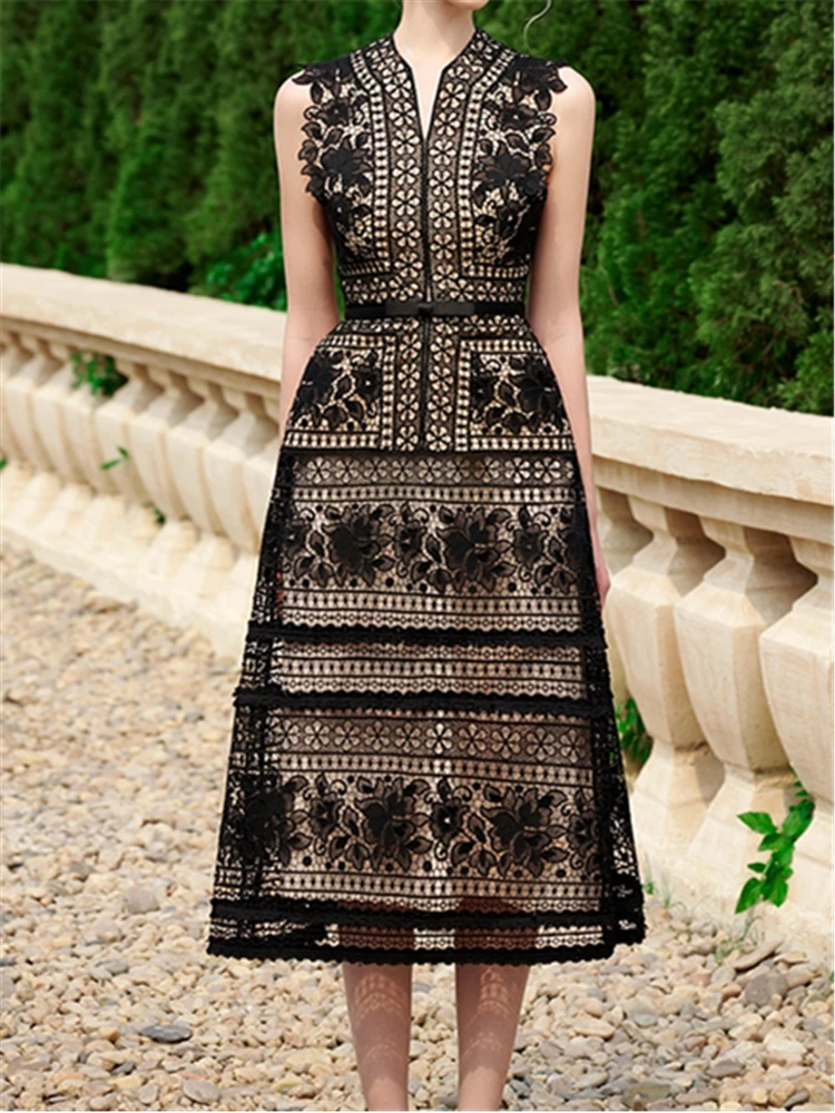 Женский винтажный сарафан летнее кружевное платье без рукавов с открытой спиной