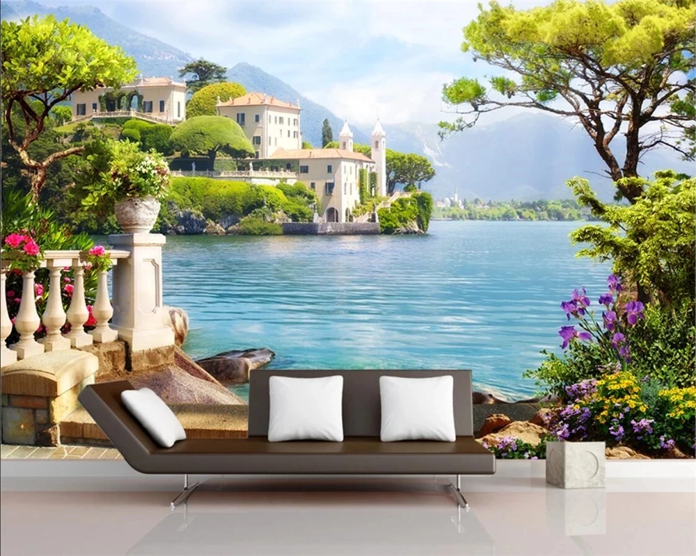 Custom Self Adhesive wallpapers 3D photo forest park sea fence murals home decoration bedroom living room Painting Waterproof |