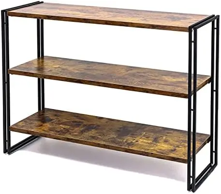 Open Bookcase,Rustic Wood and Metal Industrial Display Book Shelves Home Office,Bedroom Standing Shelf Unit,Horizontal Kitchen S
