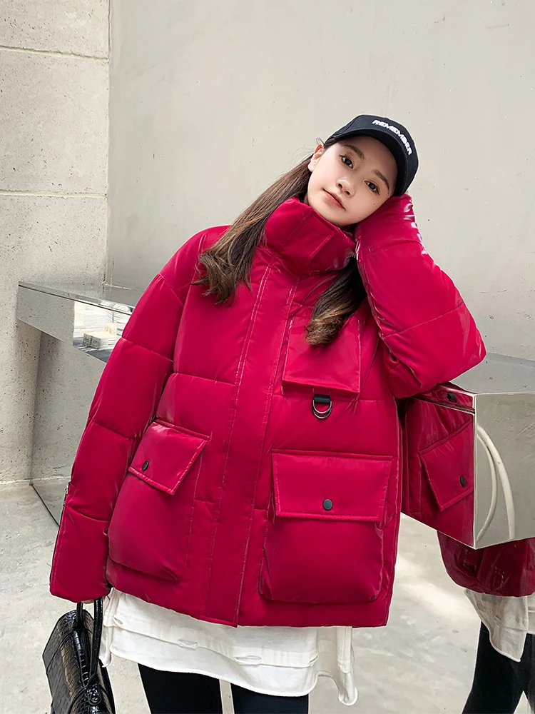 2022 New Arrival Women Winter Parka Stand Collar Warm Thicken Cotton Padded Female Coat Korean Style Oversized Jacket