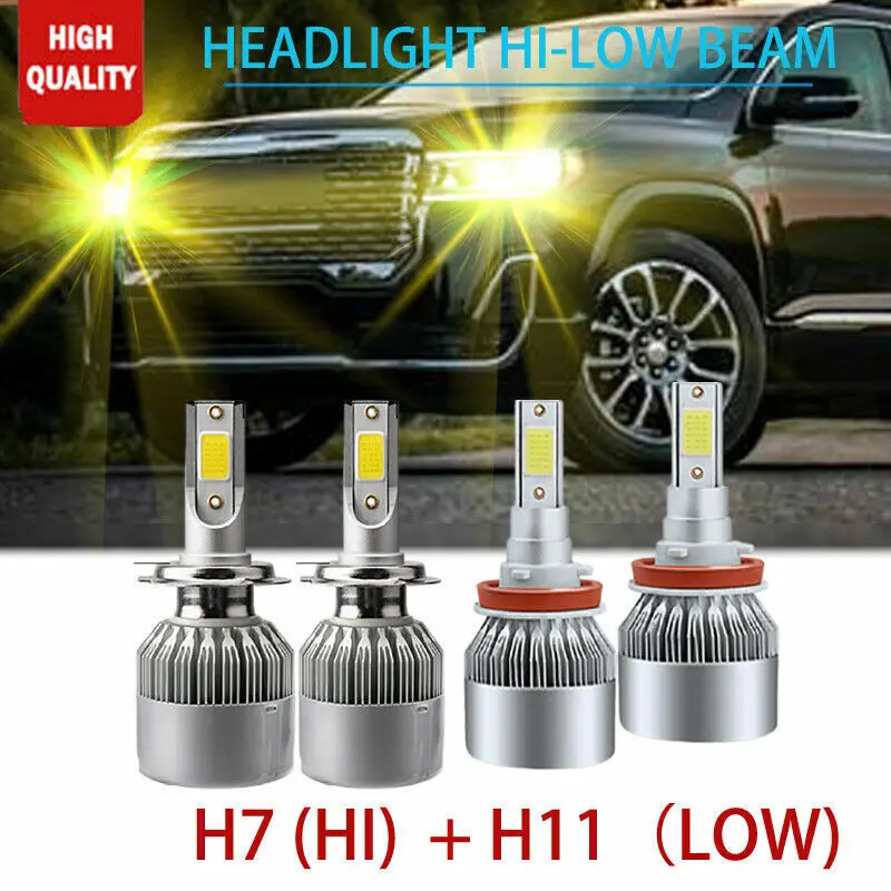 

4x H7+H11 HID LED Headlight Bulb High Low Beam 3000K For GMC Acadia 2007-2012