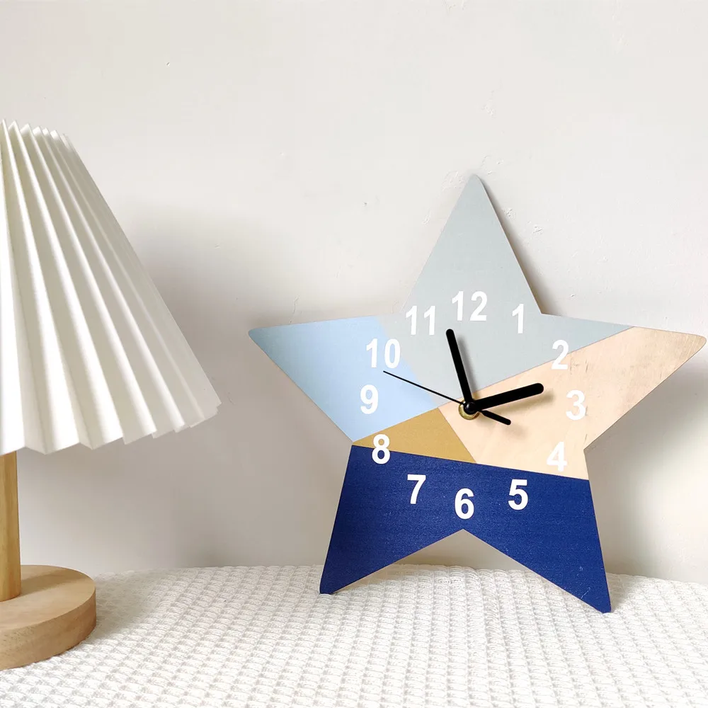 

Ins Nordic Creative Home Blue Geometric Design Five-pointed Star Mute Clock Children's Wall Clock