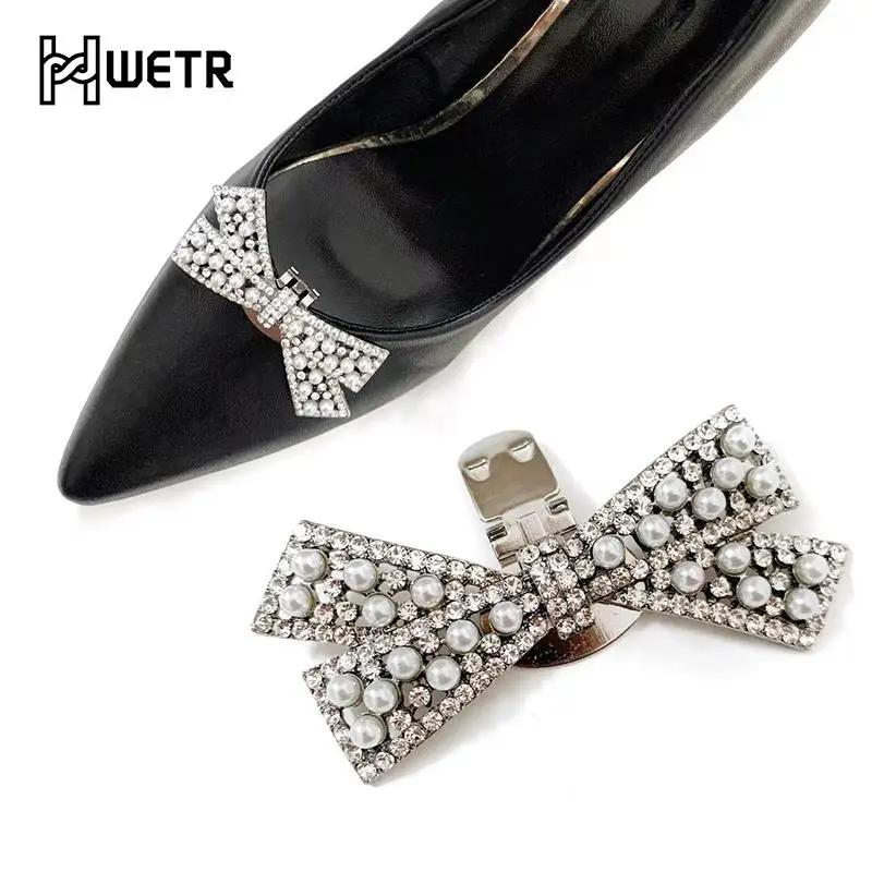 

1Pcs Fashion Detachable Bowknot Shoe Clip Shiny Crystal Shoes Decorations Clip Women High Heel Rhinestone Charm Shoes Buckle