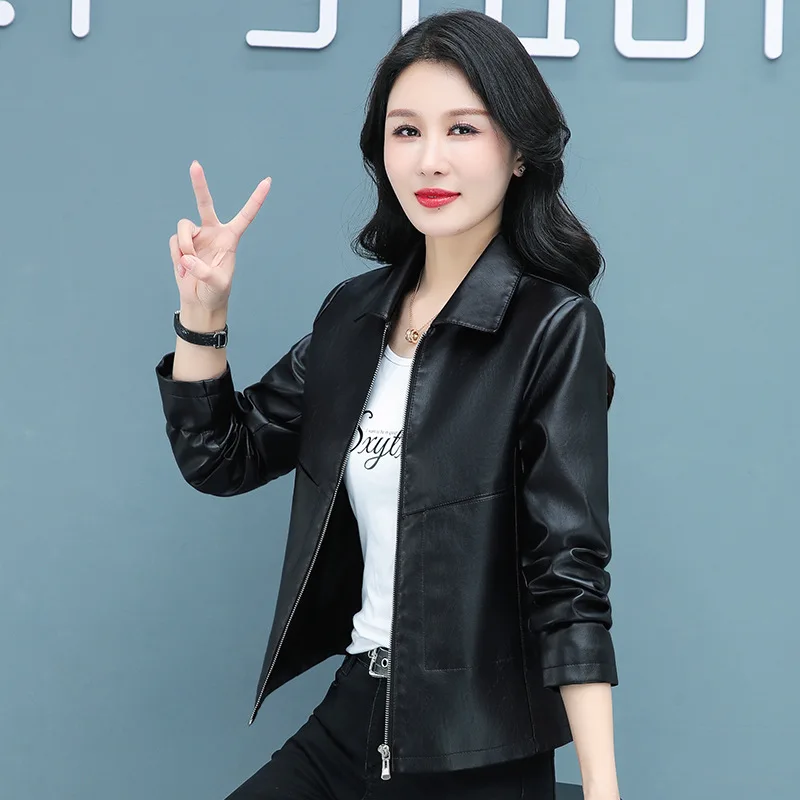 Fashionable Basic  Short Leather Coat for Women In Autumn 2022, Skinny Girl  Korean Simple PU Leather Coat Casual Lady Jacket