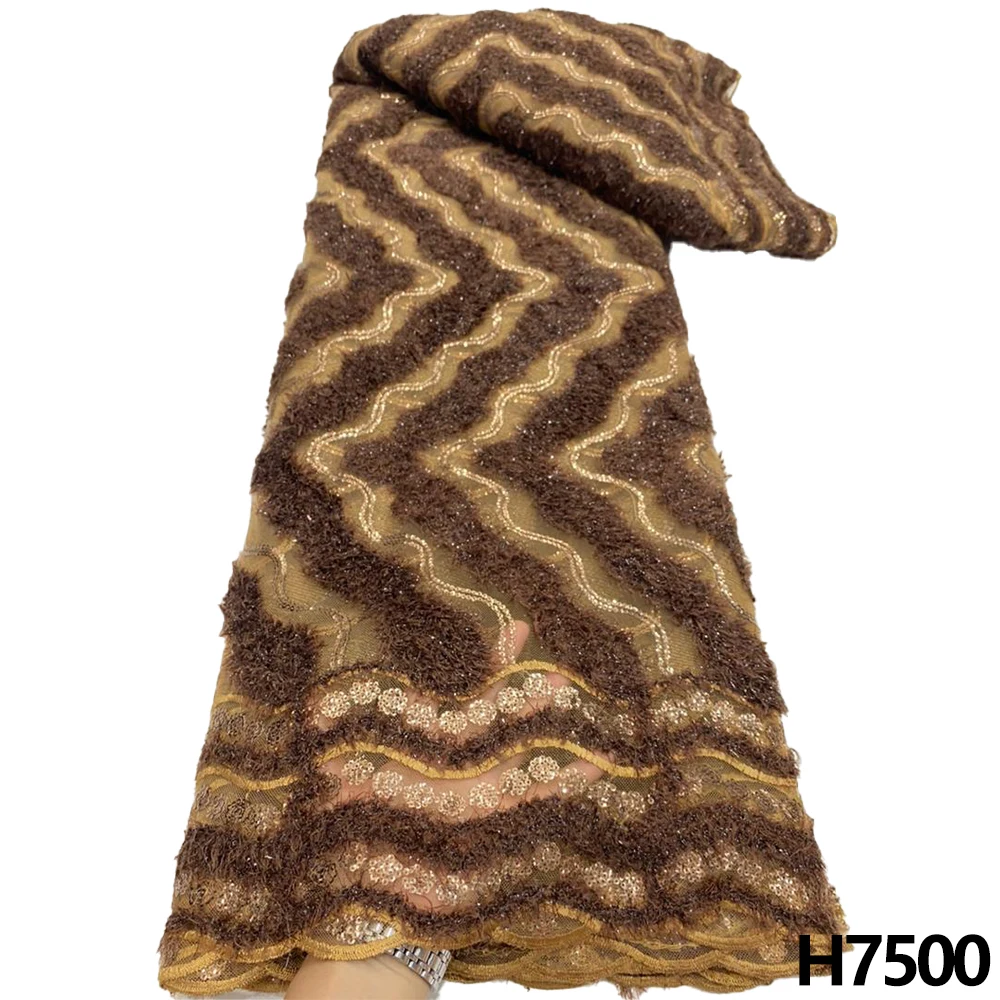 

Latest Brown African Lace 2022 High Quality Embroidered With Feather French Lace Fabric Nigerian Lace Fabrics For Wedding Sewing