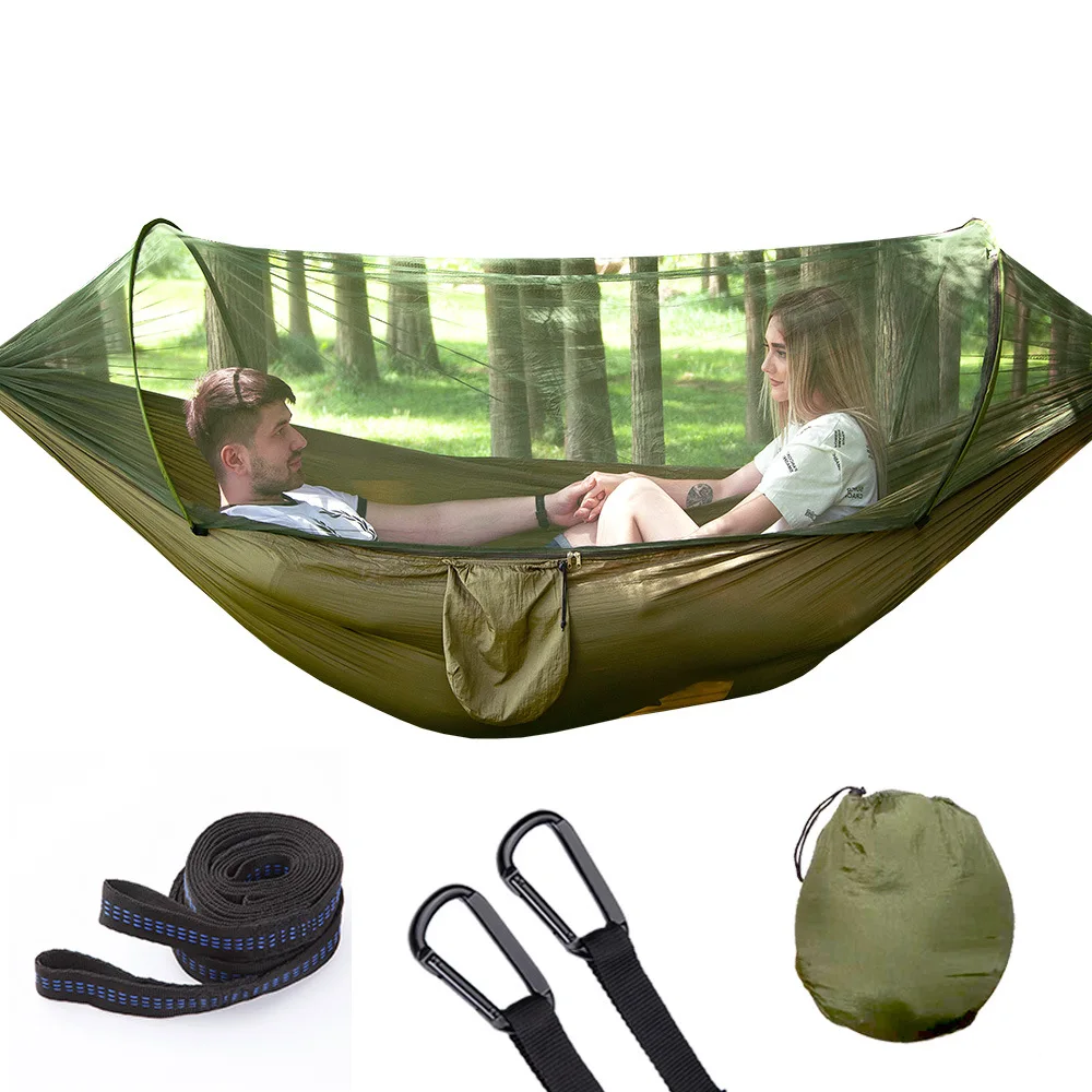 1-2 Person Portable Pop-up Outdoor Camping Hammock with Mosquito Net Parachute Nylon Fabric Hanging Bed Sleeping Garden Swing