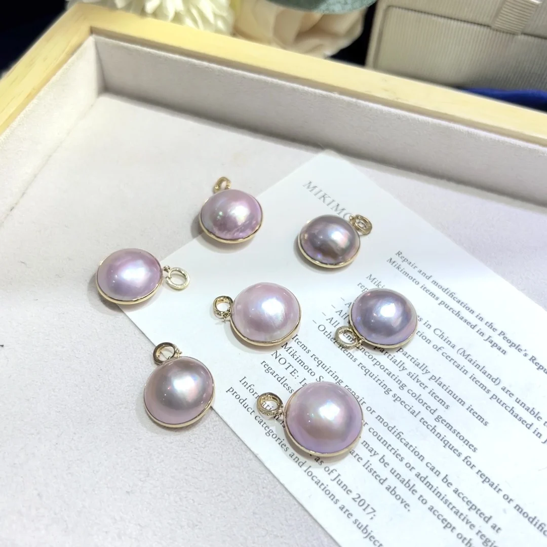 

Pearl Pendant Fine Jewelry Solid 18K Gold Round 15-17mm Sea Water Purple Mabe Pearls Pendants Necklaces for Women