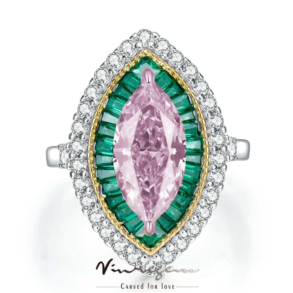 

Vinregem Real 925 Sterling Silver Marquise Cut 15CT Pink Sapphire Synthetic Moissanite Gemstone Ring for Women Gift DropShipping