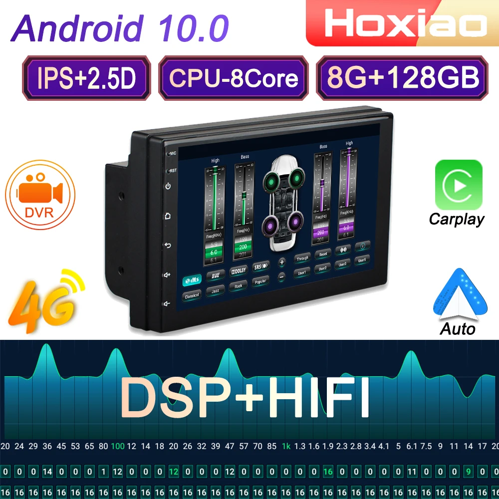 Автомагнитола IPS DSP мультимедийный видеоплеер на Android 10 экран 7 дюймов 8 ядер ОЗУ Гб