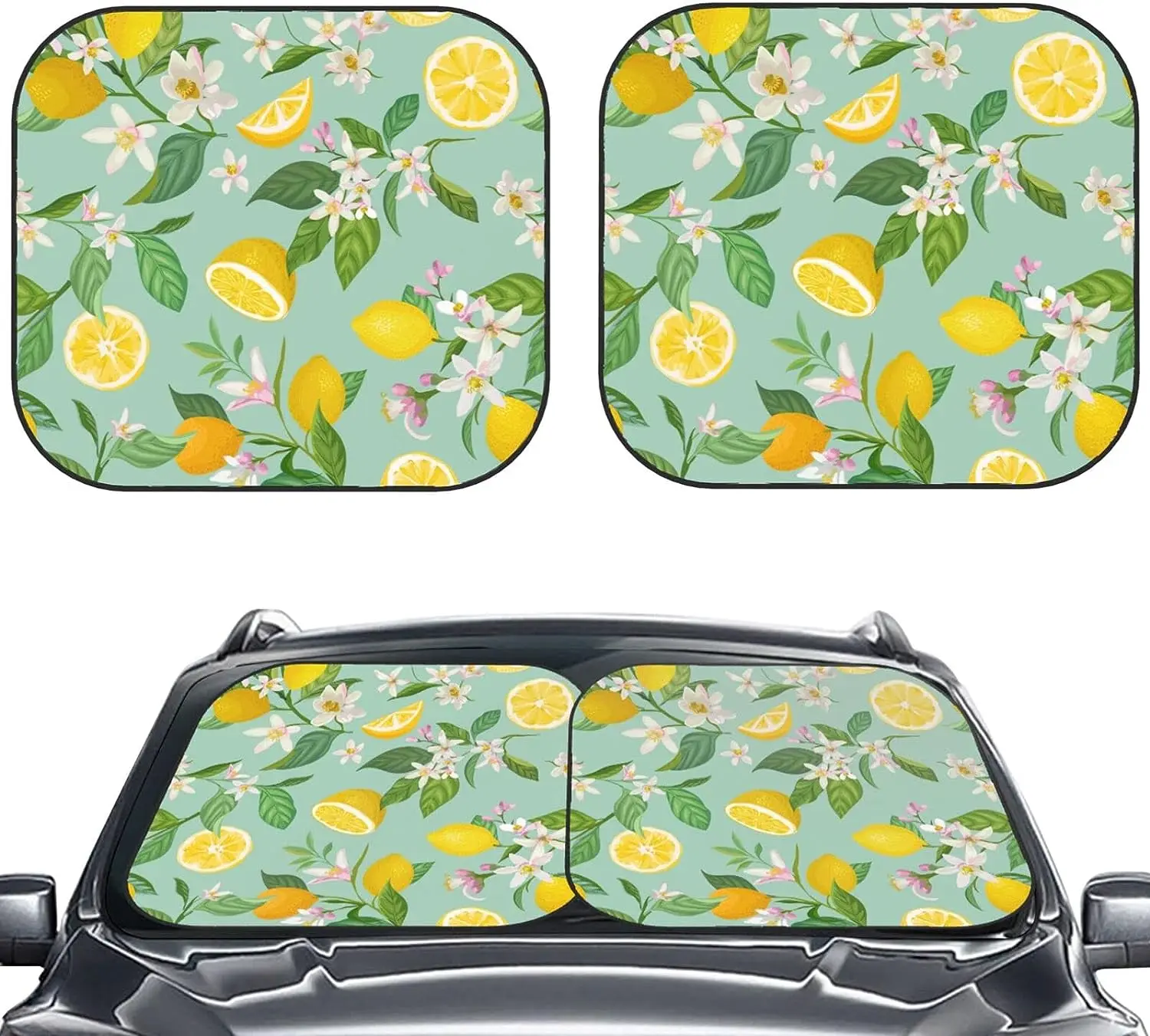 

Lemon Pattern with Tropic Fruits Car Windshield Sun Shade Auto Foldable 2pcs Window Sunshades for Windshield Car Accessories