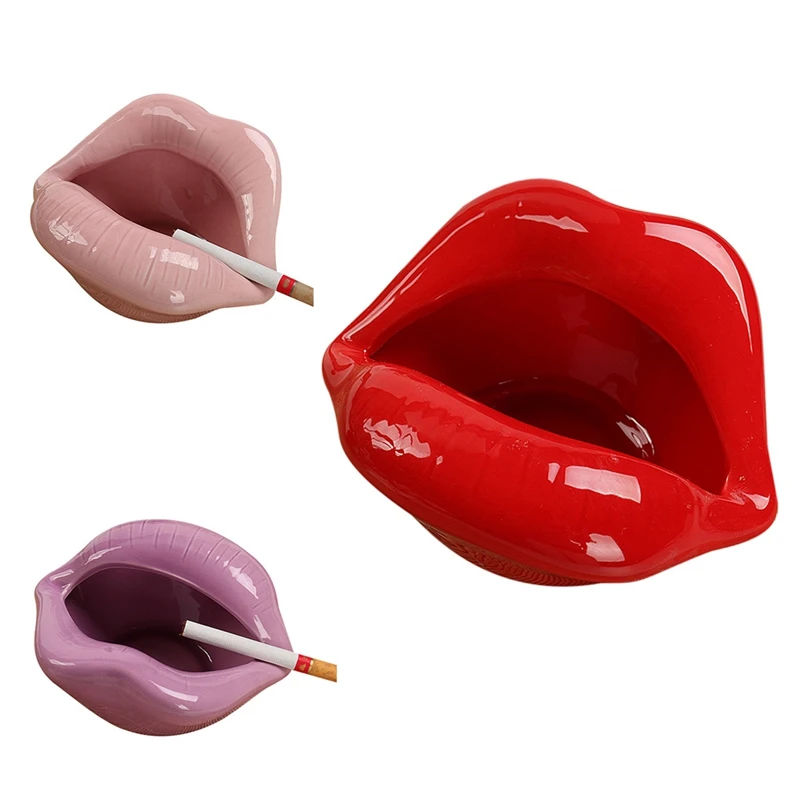 

European Cute Purple Lips Ashtray Creative Personality Ceramic Ash Tray Home Study Office Coffee Table Decorative
