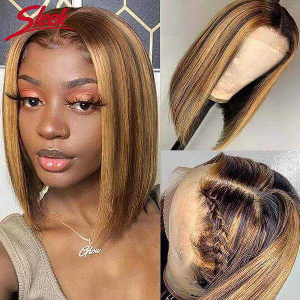 Highlight p4/27 Brazilian Remy Hair Short Bob Ombre Human Hair Wigs Blond Wig Straight Bob Wig 13X6X1 Lace Front Wigs For Women