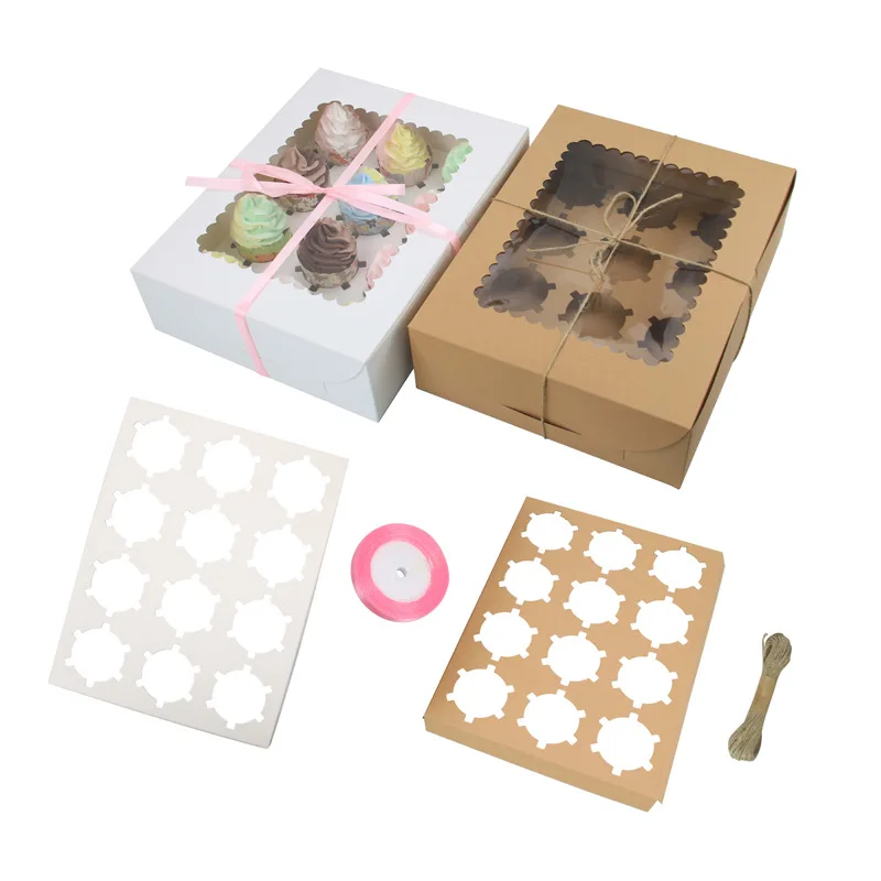 

6pcs/set Kraft Paper Biscuit Box with PVC Window 12 hole Baking Cake Box for Birthday Party Muffin Biscuit Gift Packaging box