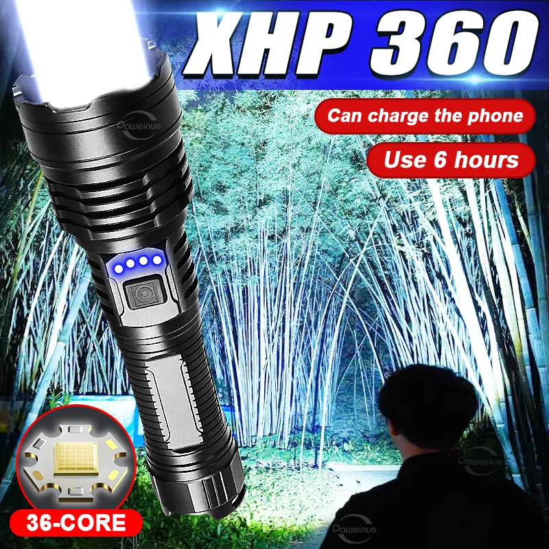 

XHP360 Led Flashlight 18650 Rechargeable Torch 3000mAh 30W White Laser Long Shot 2000M Tactical Flashlight With Usb Charging
