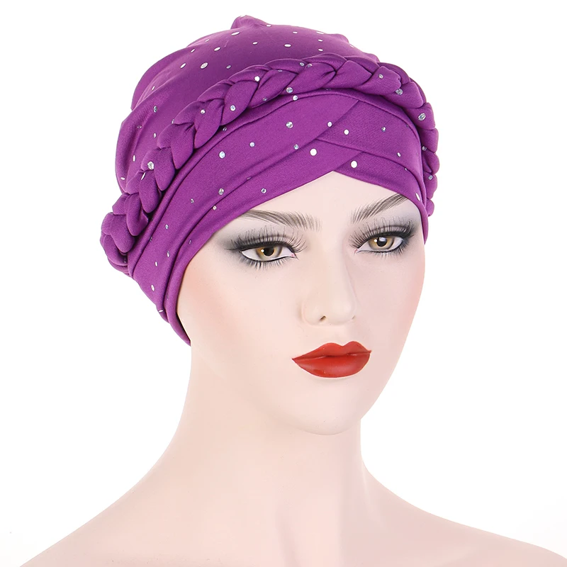 

New Sequin Turban Caps India Turban Hat for Women Braids Bonnets Hat Muslim Headscarf Head Wrap African Base Cap Turbante Mujer