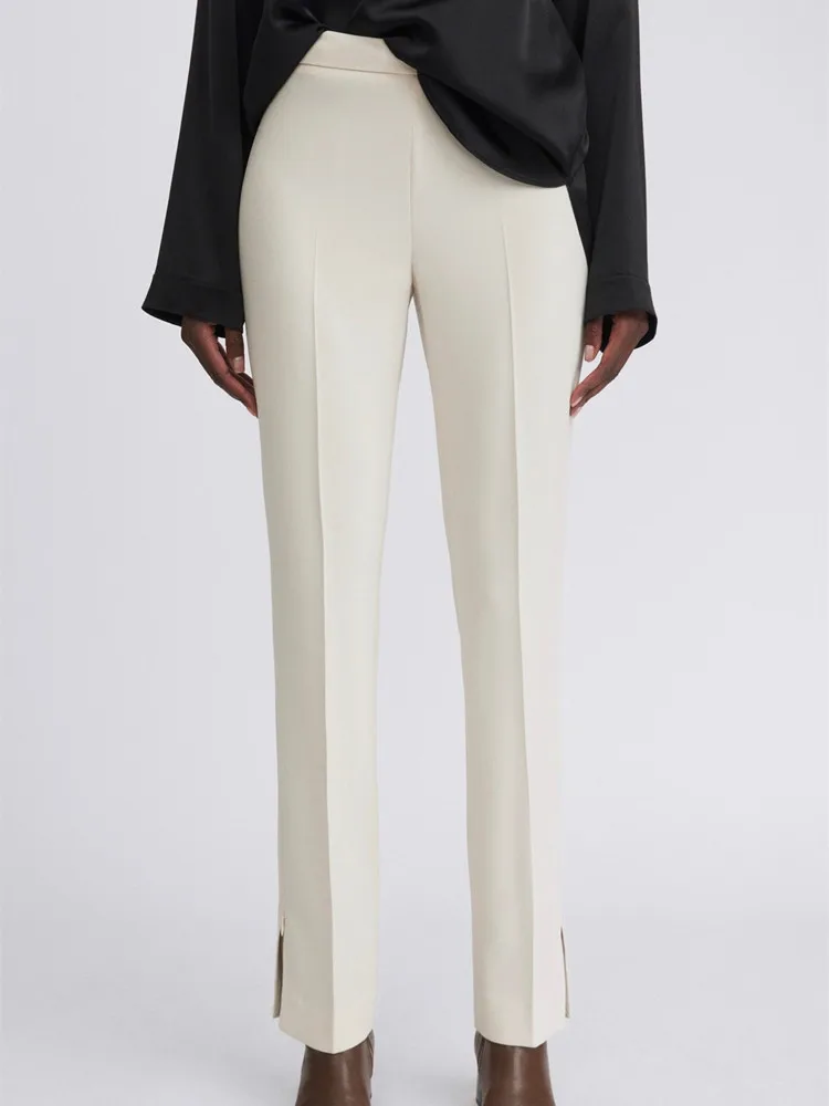 Women Solid Color Classic Zipper Long Pants Ladies All-Match Straight Slit Hem Female Trousers Spring Summer 2023