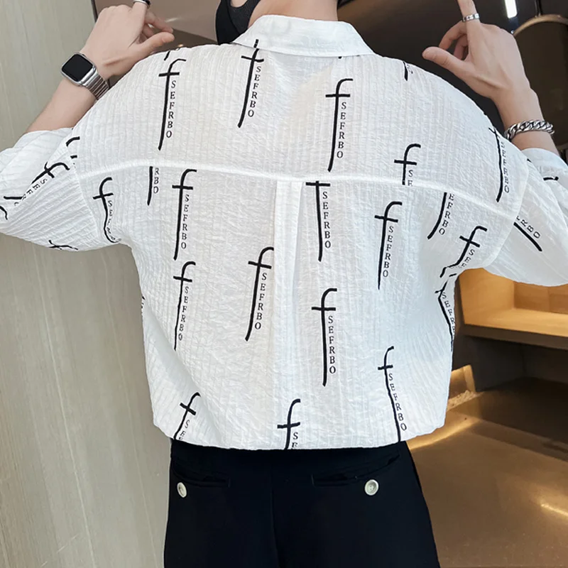 Fashion Letter Print Shirts for Men 2022 Summer Half Sleeve Loose Casual Shirt Korean Streetwear Social Oversized Men Clothing