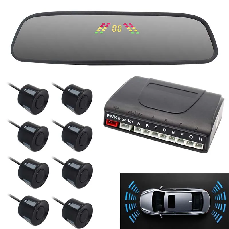 4.3 Inch Clip-on Rear View Mirror Parking Radar System Auto Parking Sensors Kit 8 Sensors  Alarm Bibibi