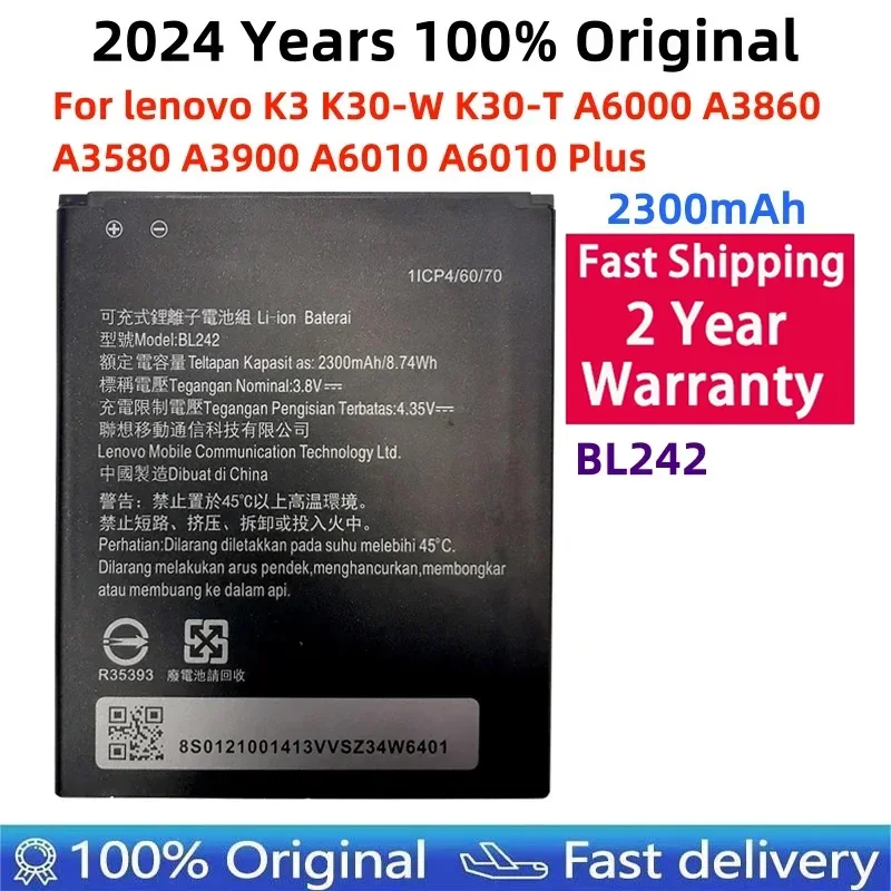 100% Оригинальный аккумулятор BL242 для lenovo K3 K30-W A6000 A3860 A3580 A3900 A6010 Plus