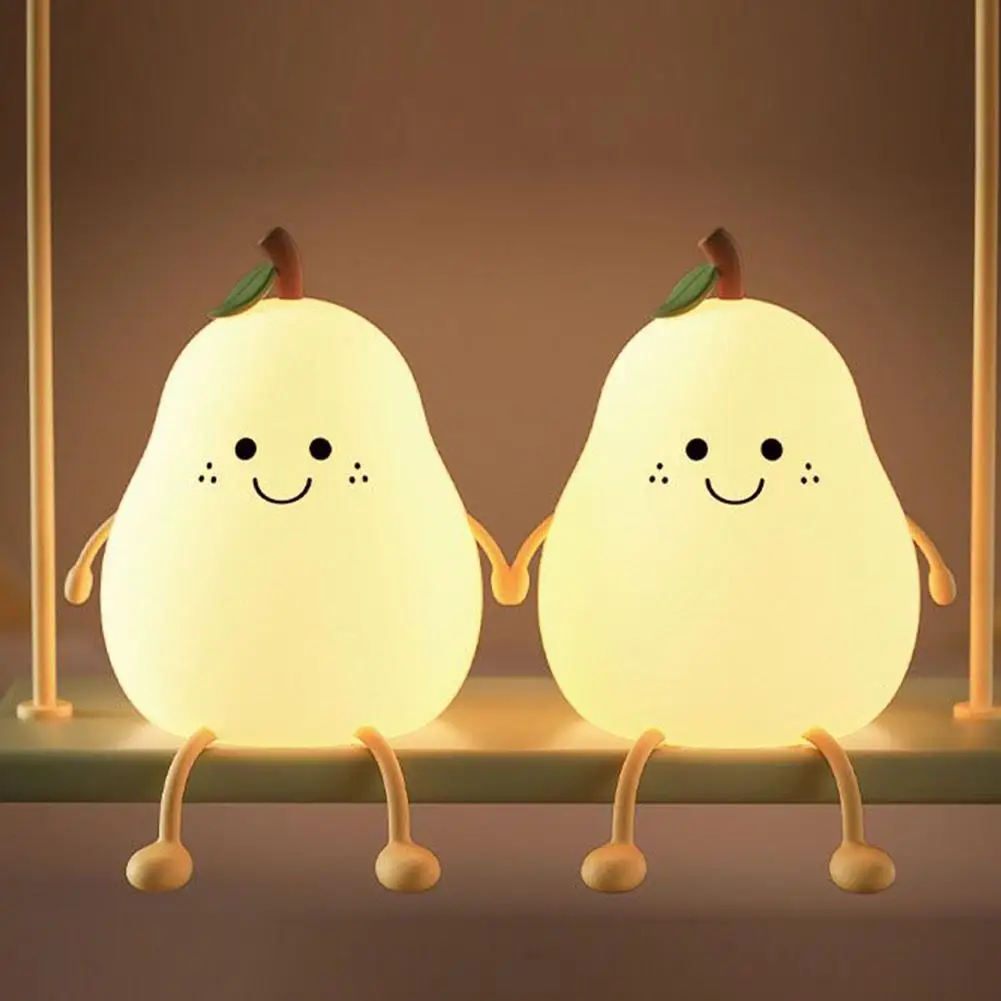 

Cute Smile Pear Silicone Led Night Light Usb Rechargeable Color-changing Eye Protective Bedroom Bedside Atmosphere Lamp