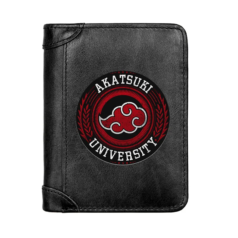 

100% Genuine Leather Men Wallets Akatsuki University Sign Printing Wallets for Man Short Purses Portefeuille Homme