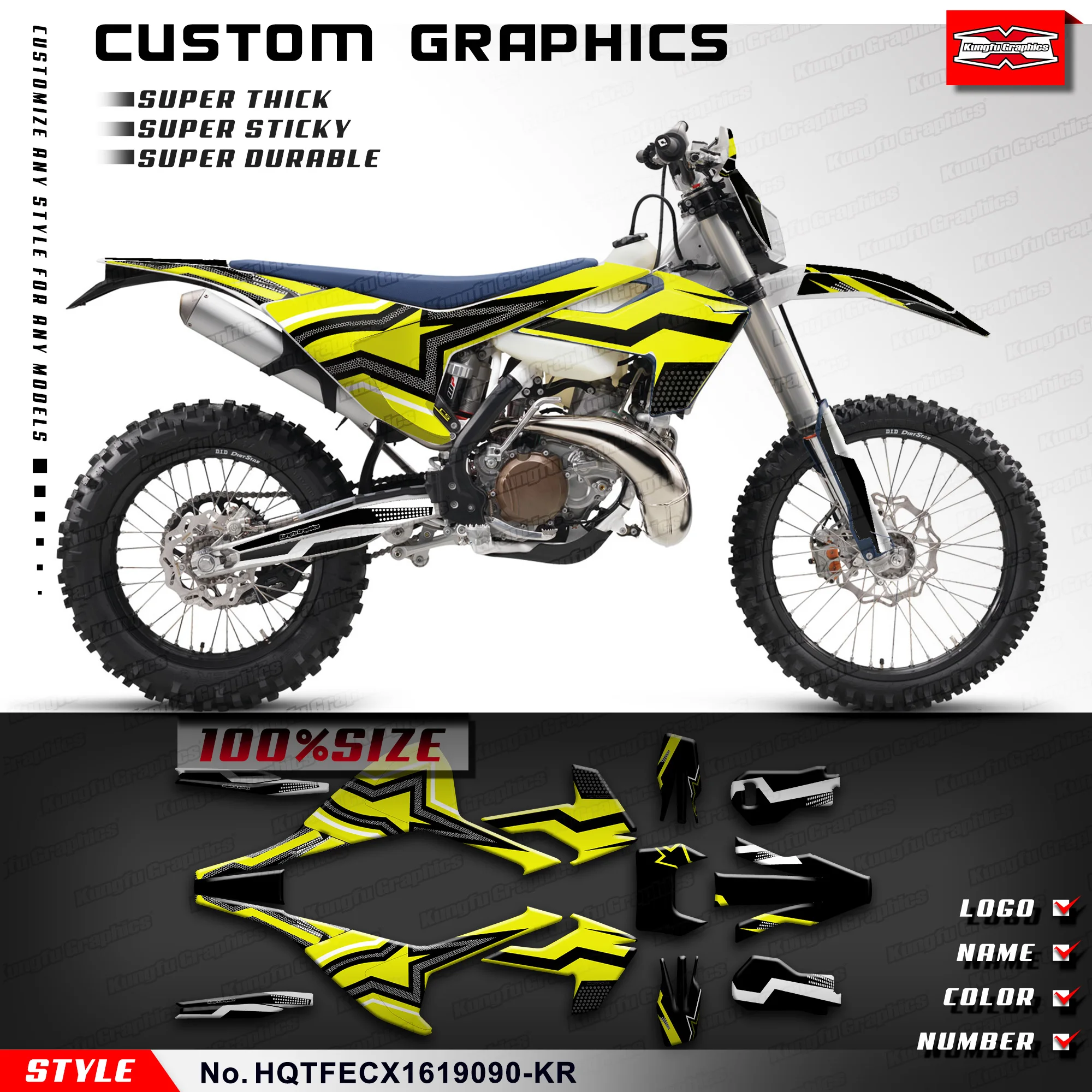 Фото KUNGFU GRAPHCS комплект виниловой наклейки для Husqvarna TE150 TE250 TE300 FE350 FE450 FE501 2017 2018 2019, HQTFECX1619090-KR №1