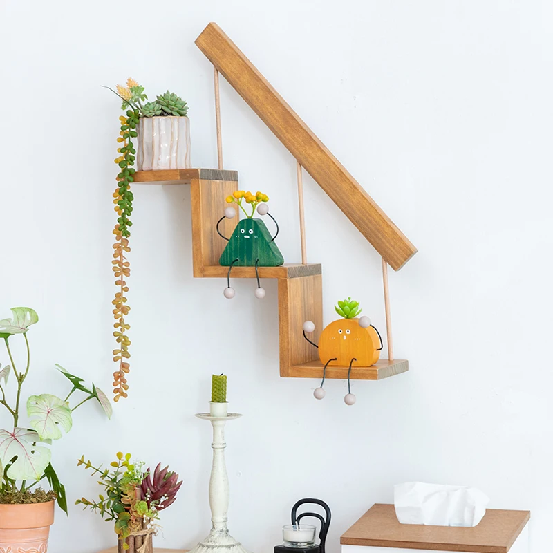 

Creative Wall Shelf Ladder Display Storage Shelf Solid Wood Desktop Living Room Lattice Decorative Flowers Stand Home Decor