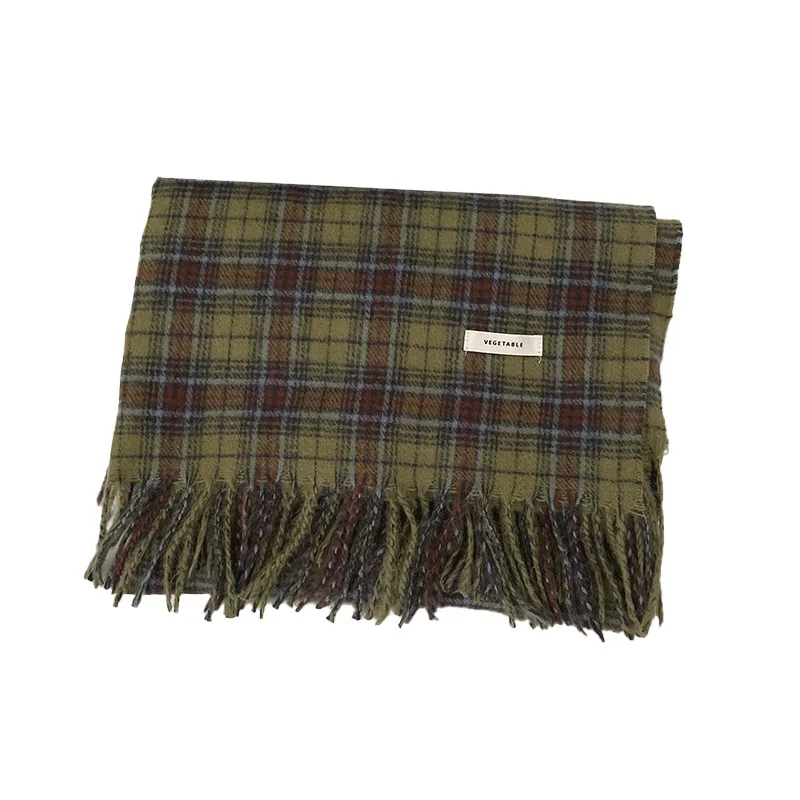 Винтажный Зеленый клетчатый шарф женская теплая длинная шаль из пашмины зимние