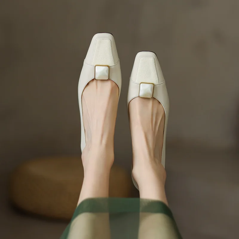 

Thick Heel Square Toe Single Shoes Women's Temperament Fashion Medium-heeled High-heeled Shoes Woman Spring Summer 2022