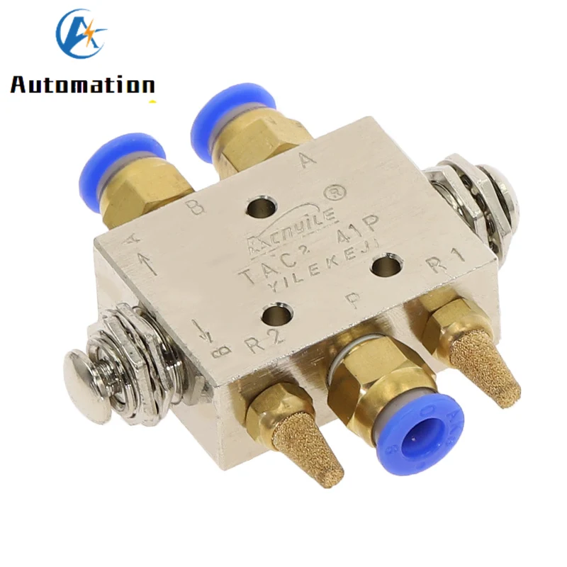 

Reset Pneumatic Mechanical Valve TAC2-41PP Exhaust valve 2 Position 5 Way 1/8 Thread Spring Return Button Switch Valve Fittings