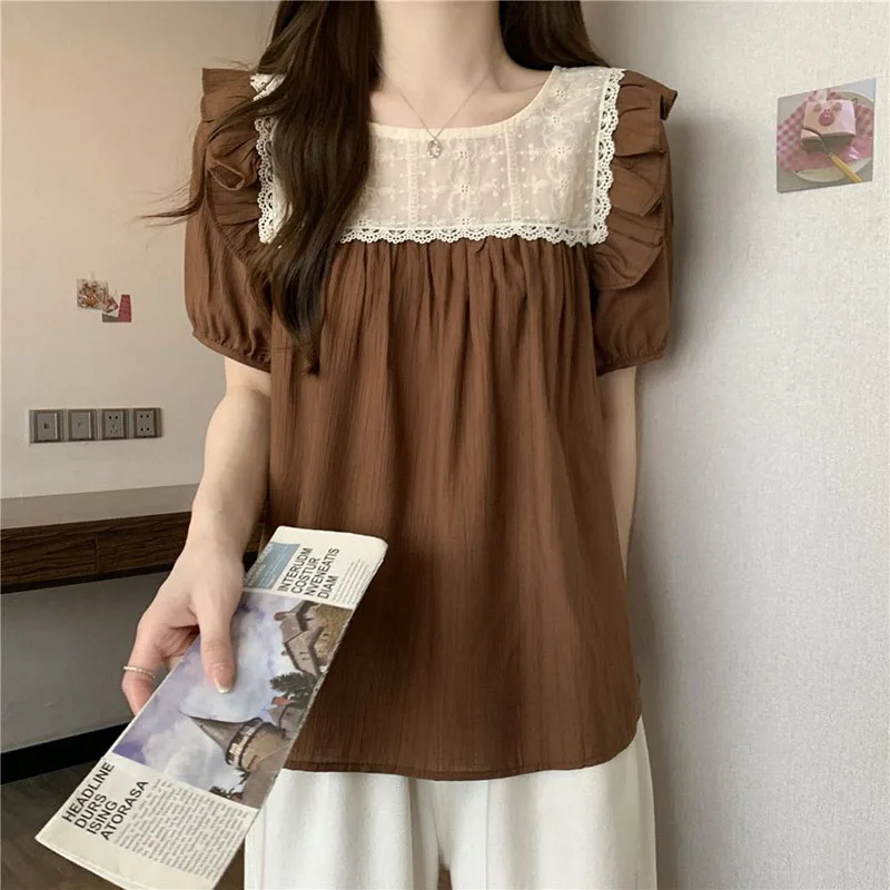 Футболка женская с квадратным вырезом милая Свободная Повседневная рубашка