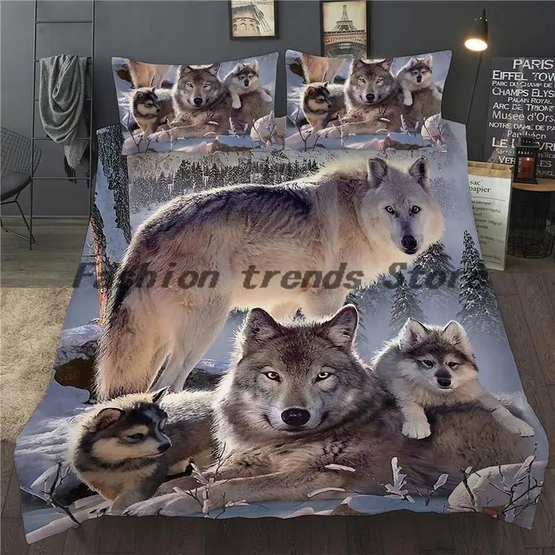 

3D Printed Bedding Set Snow Wolf Animal Single Double Queen King Duvet Cover Set Twin Full Size Bedclothes For Child Kid Adult