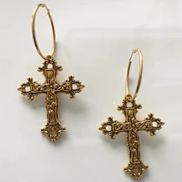 large antique victorian cross hoop earrings vintage religious gothic jesus christ faith womens gift jewelry