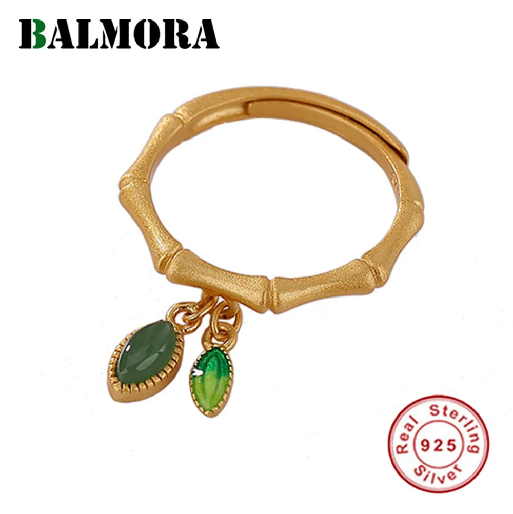 

BALMORA S925 Стерлинговое Серебро Роскошные эмалевые кольца с бамбуковыми листьями для женщин и девушек модное винтажное кольцо свадебное кольц...