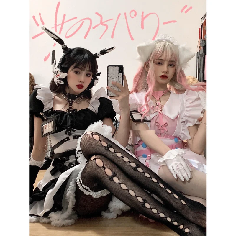 

Lolita maid cat Dress outfit pink black soft cute girl maid lovely cosplay anime two-dimensional princess dresses VDM1