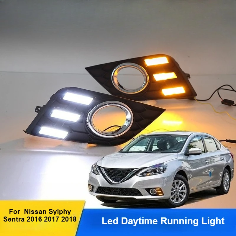 Фото Дневные ходовые огни (ДХО) для Nissan Sylphy Sentra 2016-2018: светодиодные передние противотуманные фары с динамическими указателями поворота №2