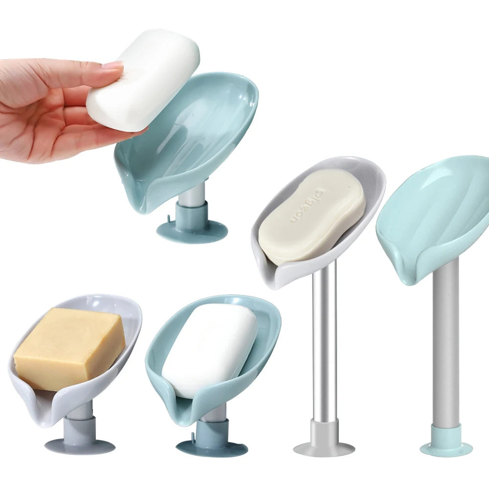 

Leaf Shape Soap Box Drain Soap Holder Soap Dispenser Toilet Bathroom Accessories Soap Tray Creative Sucker Water-free StorageBox