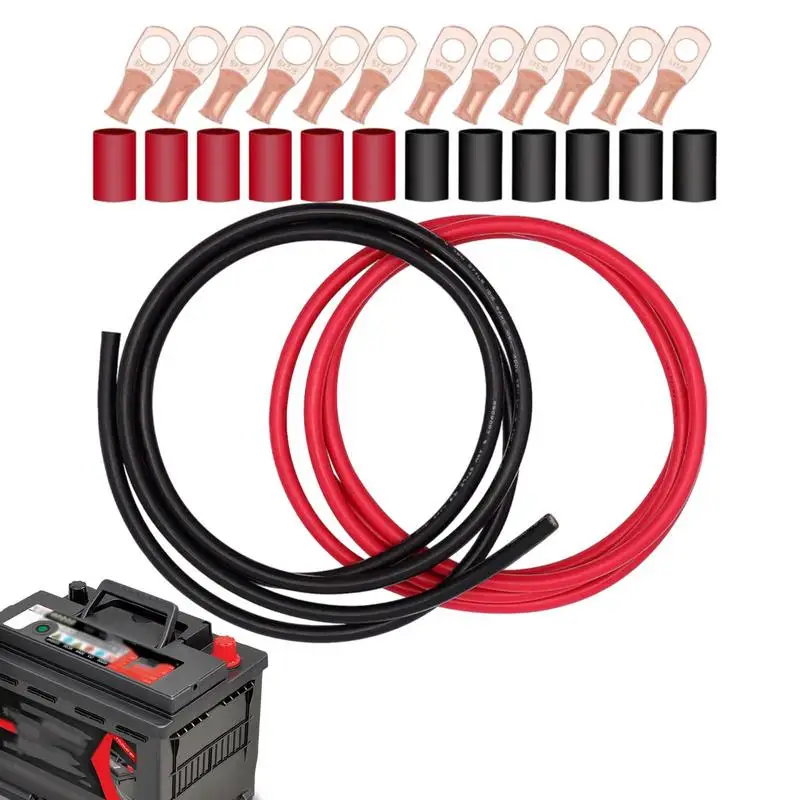 

Набор кабелей для автомобильного аккумулятора, медные провода электропитания стандарта 6Awg с зажимами, термоусадочные трубки