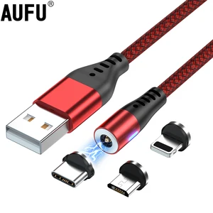 aufu led magnetic usb charging cable usb type c phone cable magnet phone charger micro usb for iphone 11 12 pro max for xiaomi free global shipping