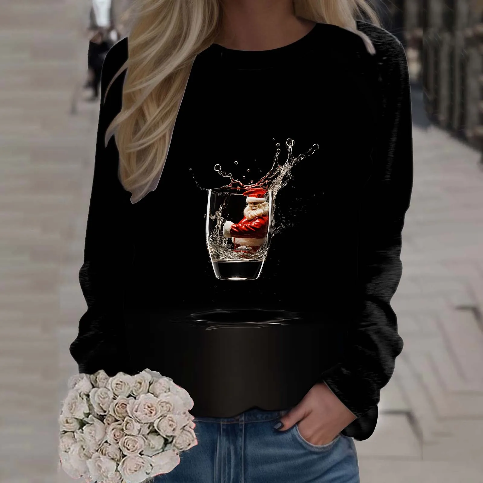 

Женский пуловер с длинным рукавом, Рождественская Толстовка с рисунком Санты, женская осенняя одежда, женские толстовки