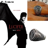 lucifer morningstar ring cosplay props satan rings jewelry vintage goth satanic signet stainless steel rings metal accessories