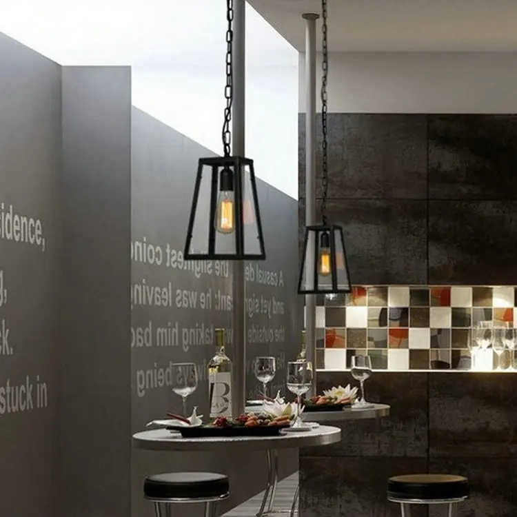 

American style rural iron art glass box light box retro chandelier coffee shop restaurant bar personalized creative chandelier