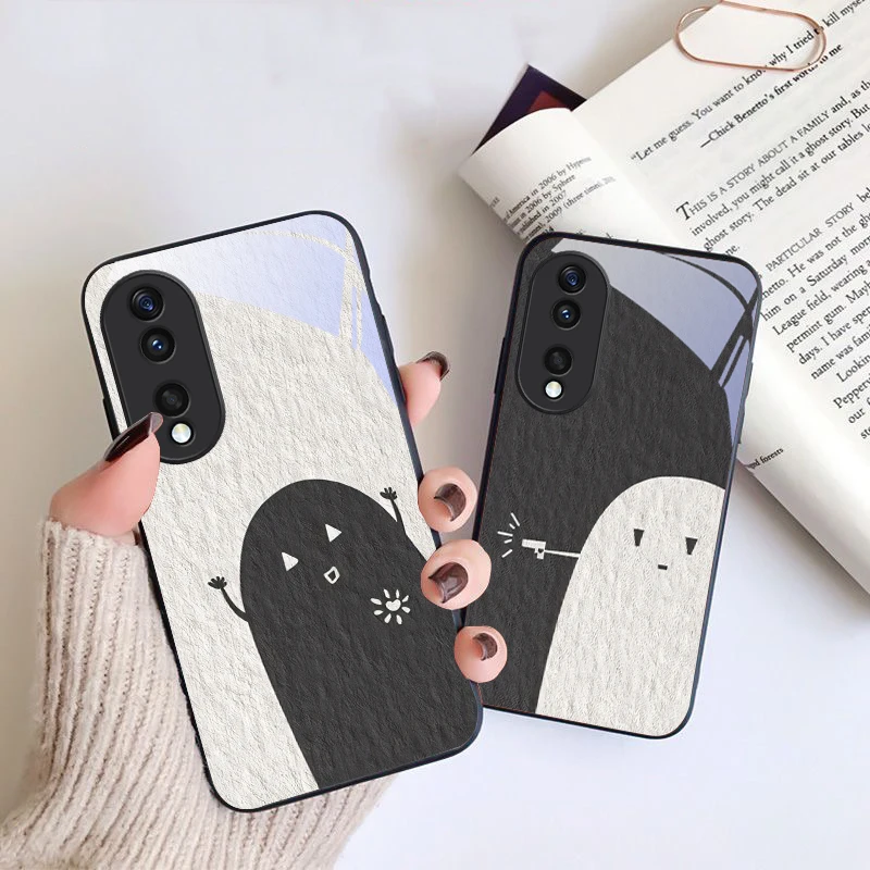 Фото Черно-белый чехол-накладка из стекла для Honor X6, X9c, X9, X6b, X8a, X8, X9b, X5b Plus, X8b, 30 Pro+, 50 Pro, 70, 90, 200 Lite №1